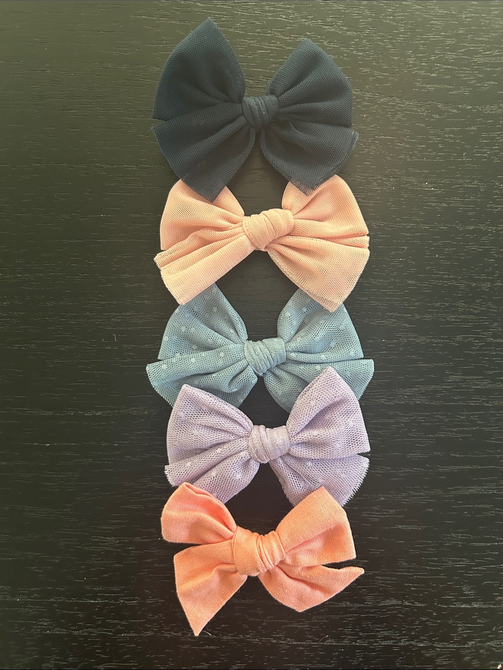 Lou Lou & Company Pastel Bow Clip Set - Navy, Peach, Light Blue, Lavender, Coral